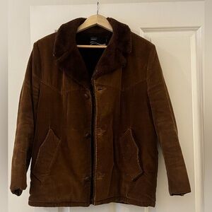 Vintage 1970s- Montgomery Ward - Unisex Corduroy Faux Fur Jacket - Medium